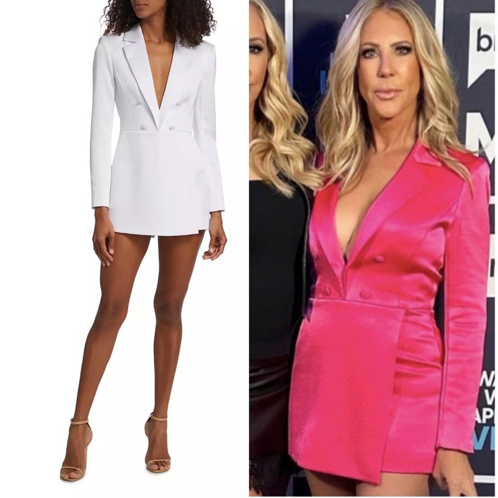 Alice + Olivia Mayra Satin Tuxedo Skort Romper White 6